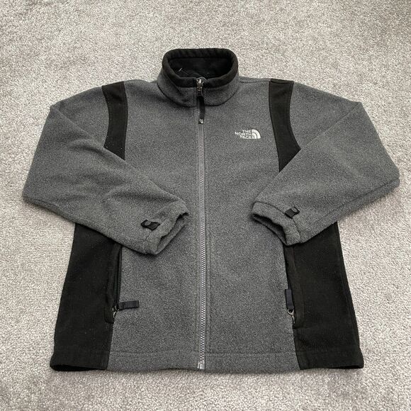 The North Face Khubo Fleece Jacket Boys XL Gray Black Full Zip Pockets Outdoor